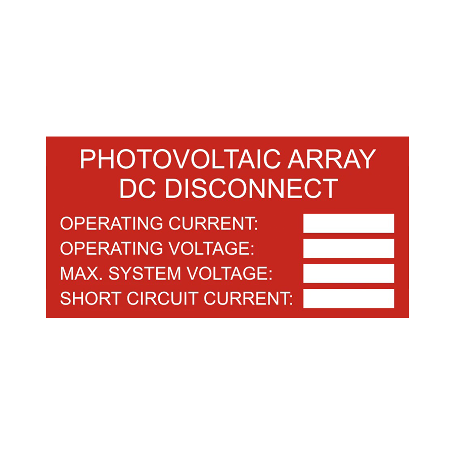 3x1.5, Photovoltaic Array DC Disconnect PV-101 Plastic Solar Labels