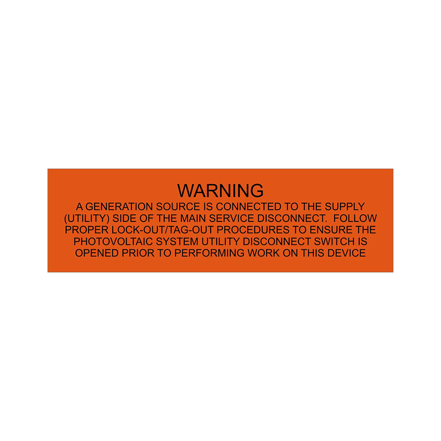 Warning a generation source is connected to the supply (utility) side of the main service disconnect.  PV-120