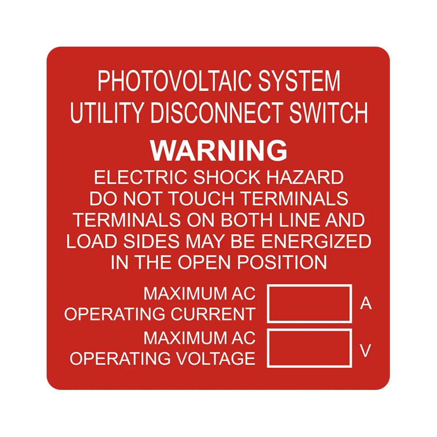 AC Disconnect Combined Label, Photovoltaic System Utility Disconnect Switch and Warning V-045